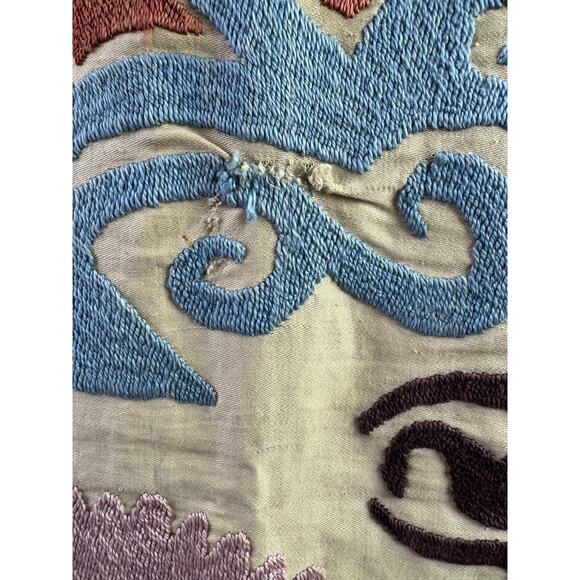 19th Century Silk on Cotton Uzbek Suzani Tapestry Throw - Picture 11 of 15